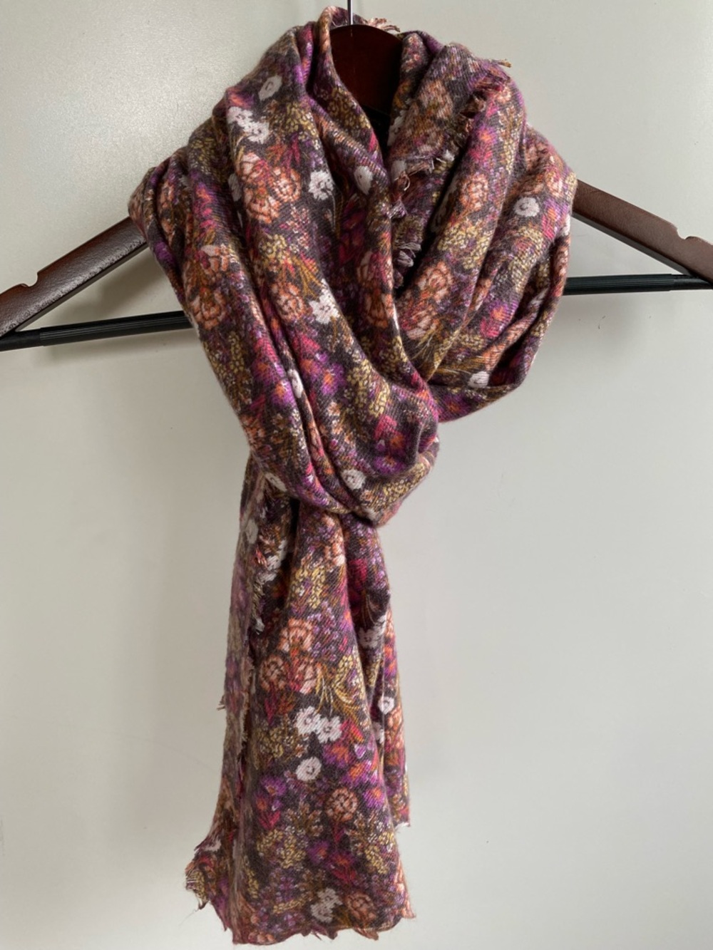 Lauren Conrad Soft, Warm Floral Patterned Women's Scarf in Pink, Brown and Cream